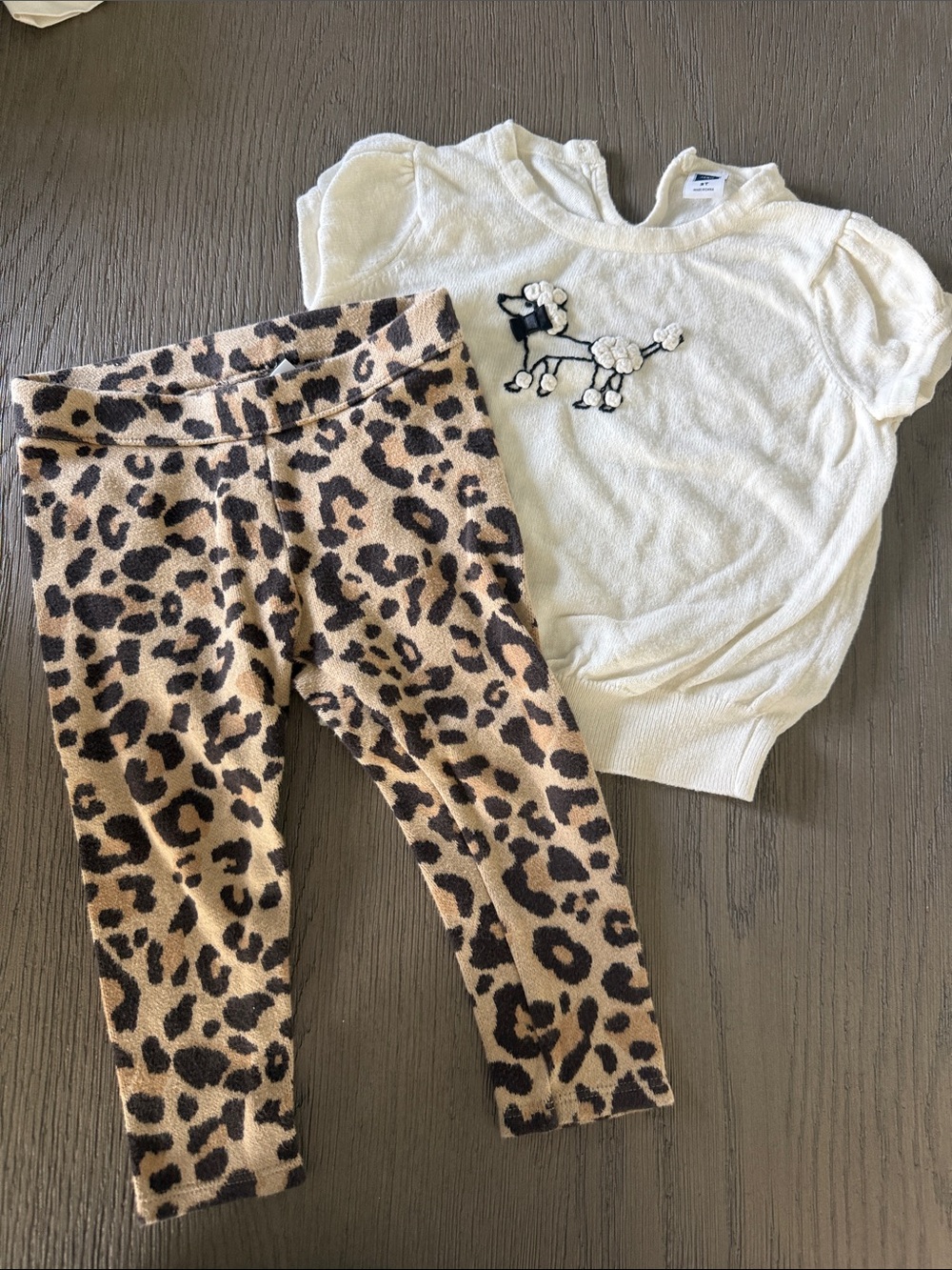 Janie and Jack Cream Poodle Sweater Top with Leopard Print Leggings